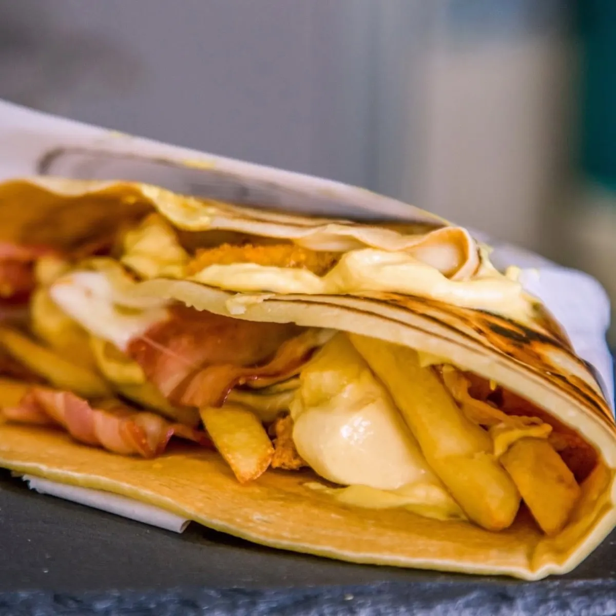 A savoury crepe wrapped in paper